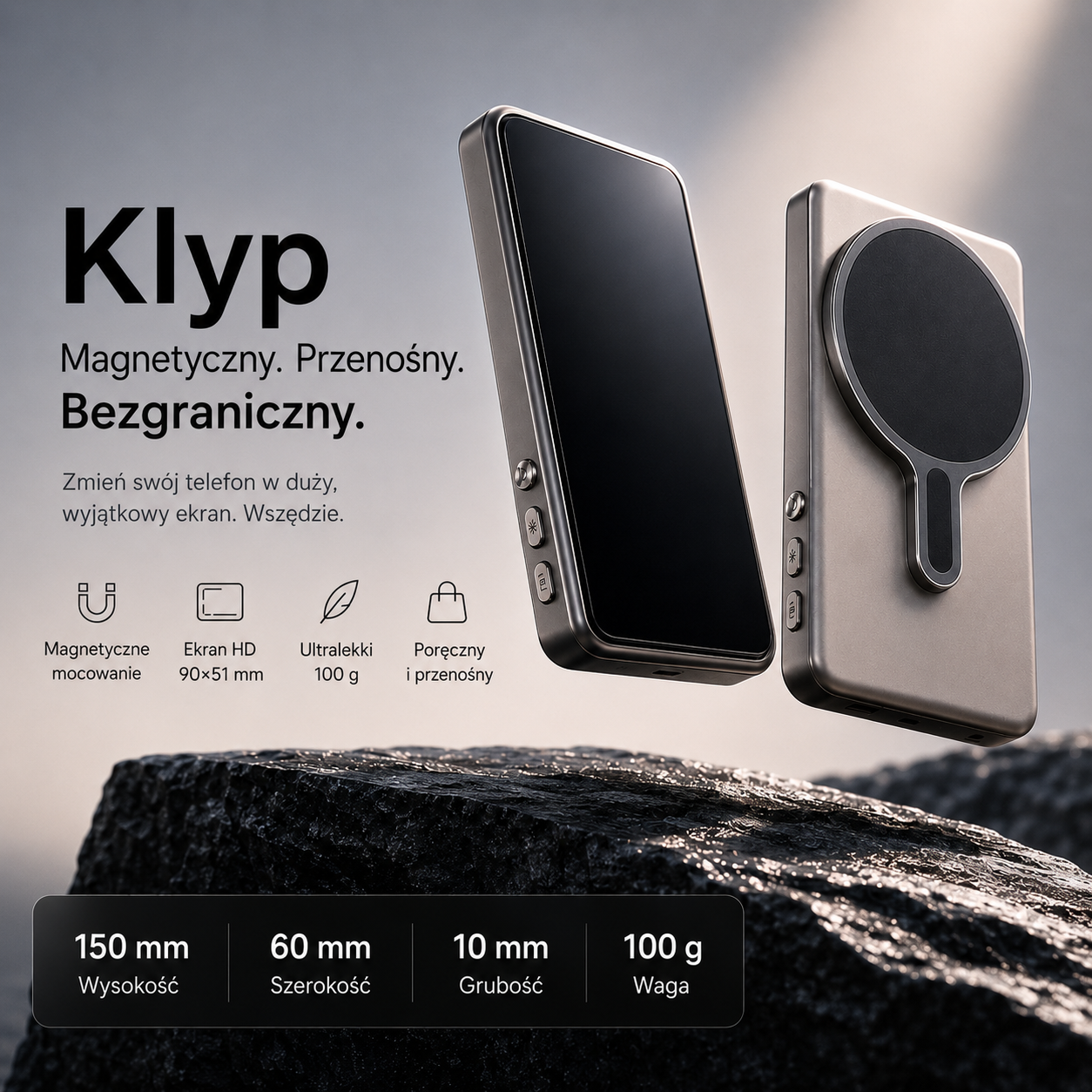 KLYP - Magnetyczny Ekran Selfie | Filmuj siebie w HD